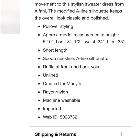 Alfani Ruffle trim sweater dress - Picture 3 of 3